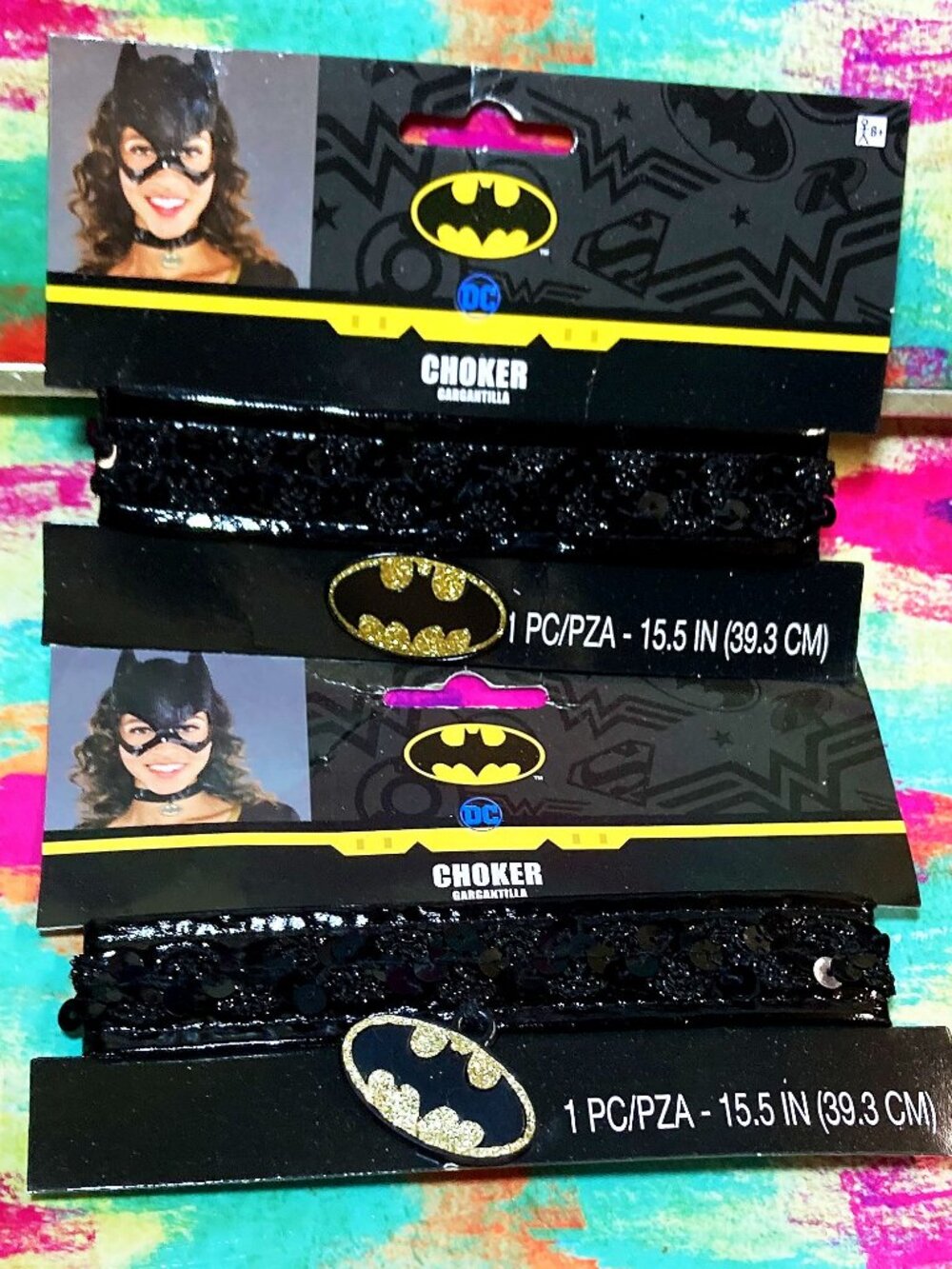 NEW (2-PACK) DC COMICS BATMAN BATGIRL WOMEN'S NECKLACE CHOKER GLITTERY ACCESSORY